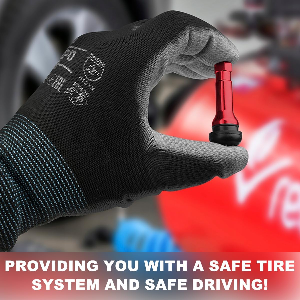 KVAEY 5 PCS TR413AC Tire Valve Stems, Chrome Rubber Tubeless Valve Stems Suit for 0.453 inch Rim Holes, Snap-in Tyre Metal Stems for Standard Vehicle Tires, Car Accessories (Red)