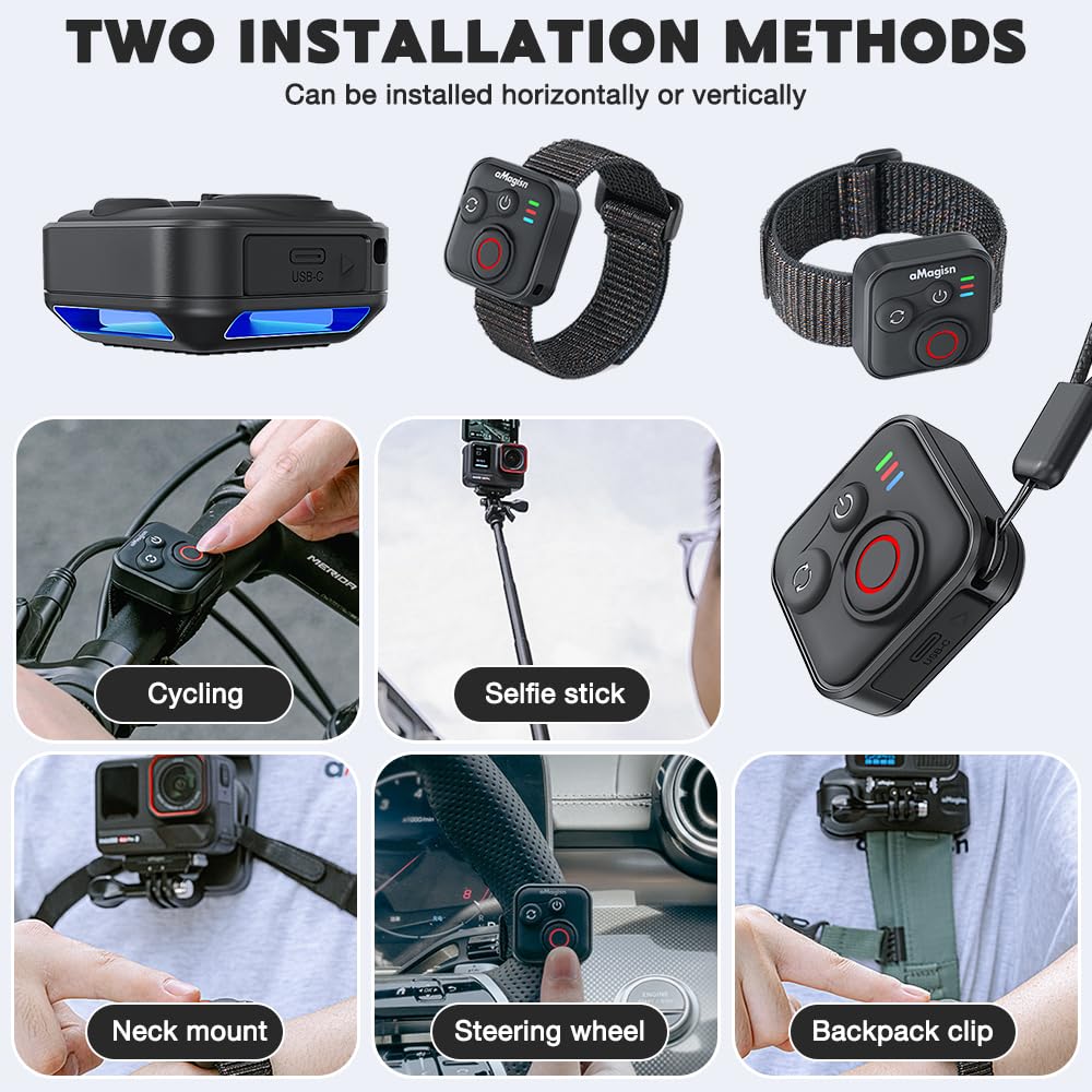 NAVESO Bluetooth Télécommande pour GoPro Hero Insta360 X5/X4/X3/Ace Pro 2/Ace Pro/GO3S/GO3 iOS/Android, sans Fil Smart Remote Control avec Bracelet et Câble de Recharge USB