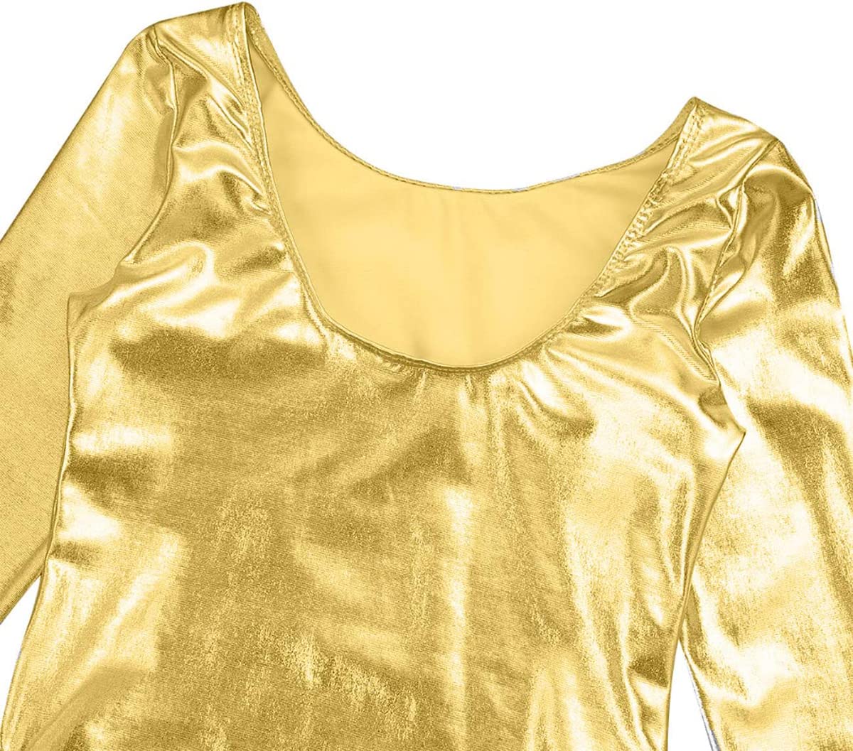 Leotardo Clásico Brillante Elástico Manga Larga Cuello Redondo para Niñas Bailarina