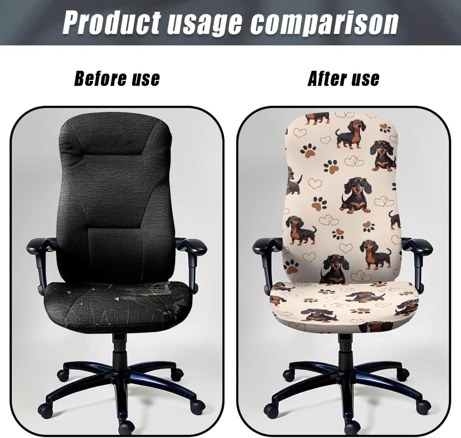 Office Chair Cover, Dog Print Stretchable Dust-Proof Computer Desk Chair Covers Removable Rotating Swivel Chair Slipcover Gift for Women Men