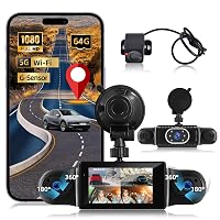 NHOPEEW Dash Cam a 360° a 4 canali per auto - Videocamera da cruscotto 1080P con controllo tramite app Wi
