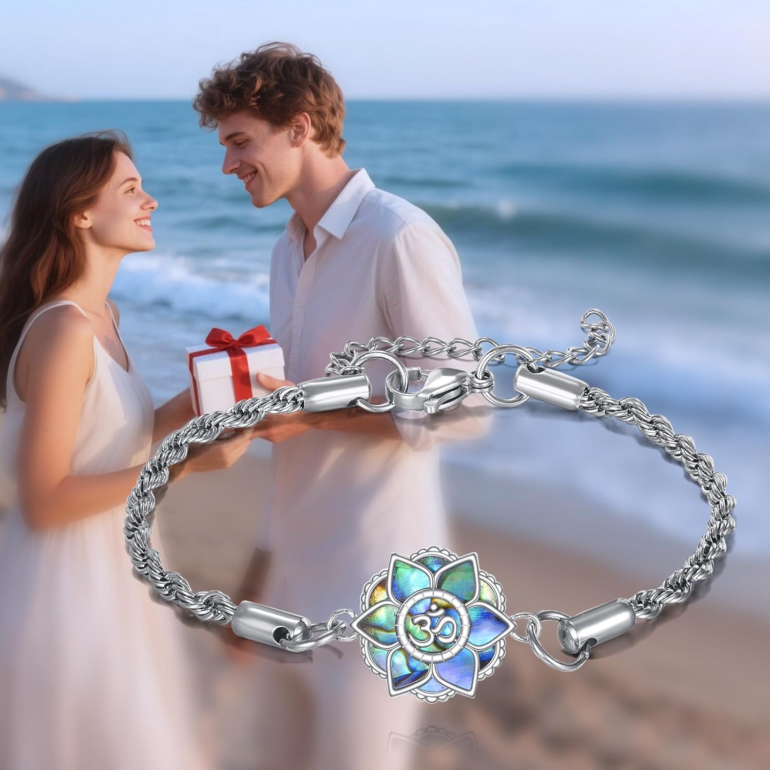 Lotus Bracelets Sterling Silver Lotus Om Bracelet Flower Jewelry Gifts for Women