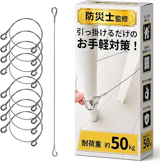 落下防止 転倒防止 ワイヤー 【防災士監修】「引っ掛けるだけのお手軽対策！」耐荷重は約50kg！ｘサビにくいステンレス製ｘ屋外での使用可能「ロックワイヤー」 (8本)