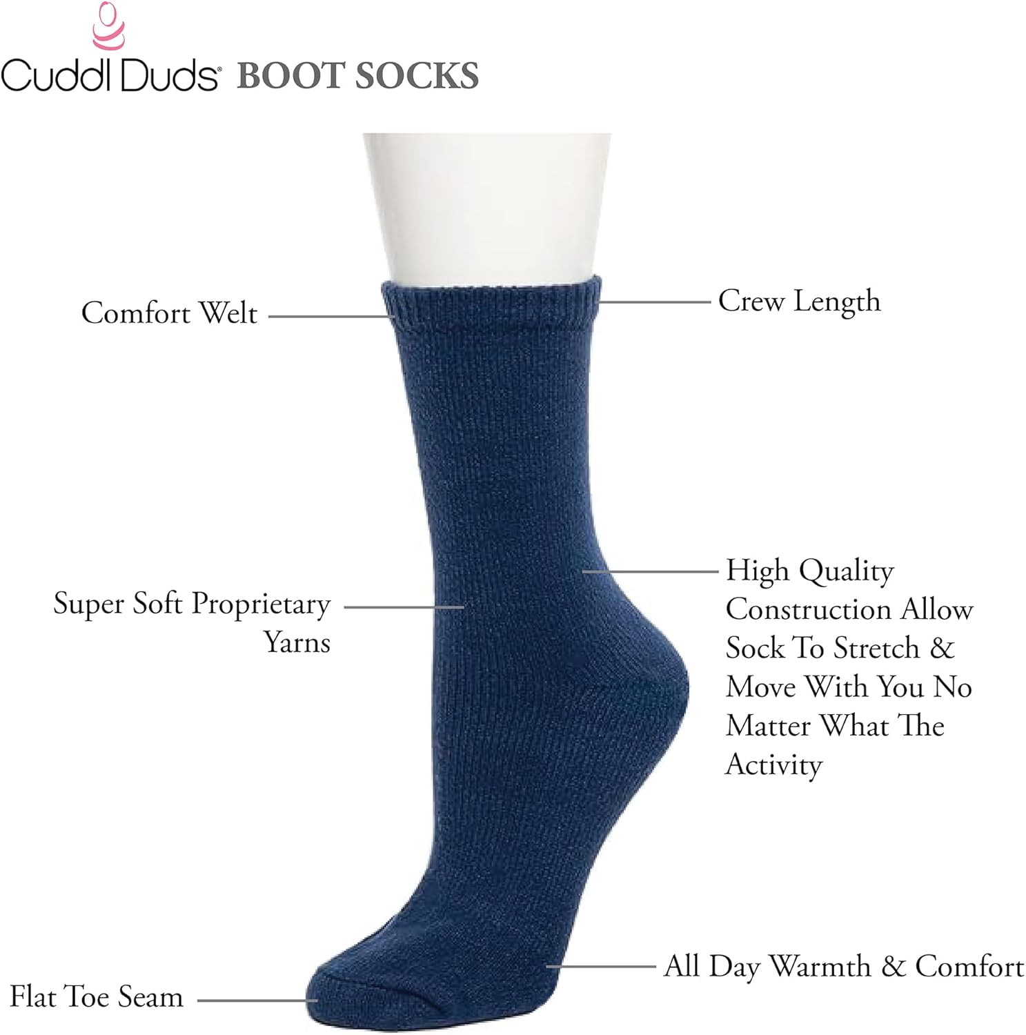 Cuddl Duds Women Super Soft 4 Pair Pack Modern Multicolor Easy Care Crew Boot Socks - Image 7