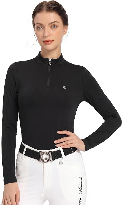 Harrison Howard Women’s Equestrian Riding Shirt, UPF 50+ Quarter Zip Breathable Horse Riding Top, Quick Dry Schooling Shirt