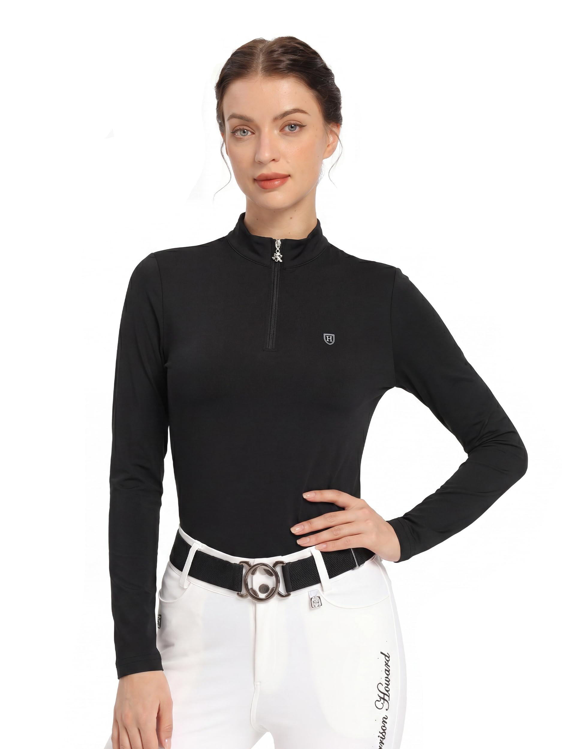 Harrison Howard Damen Reitsport Schweißabsorption, schnelltrocknend, Reiten, Langarmshirt, 1/4-Reißverschluss, Basisschicht