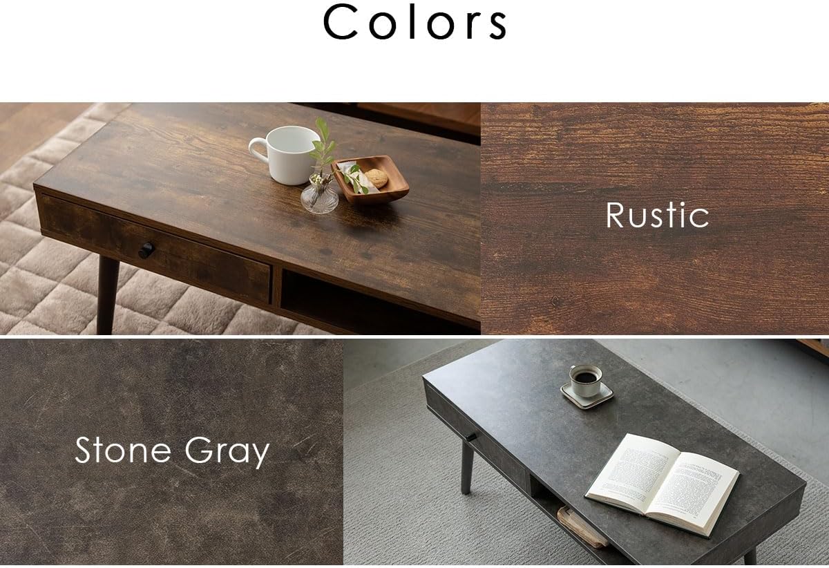 EMOOR Wooden Small Coffee Table with Storage Rectangle Medium (35.4"x17.7") Stone Gray, Floor Sitting Low Table Small Space Minimalist Japanese Tatami Room