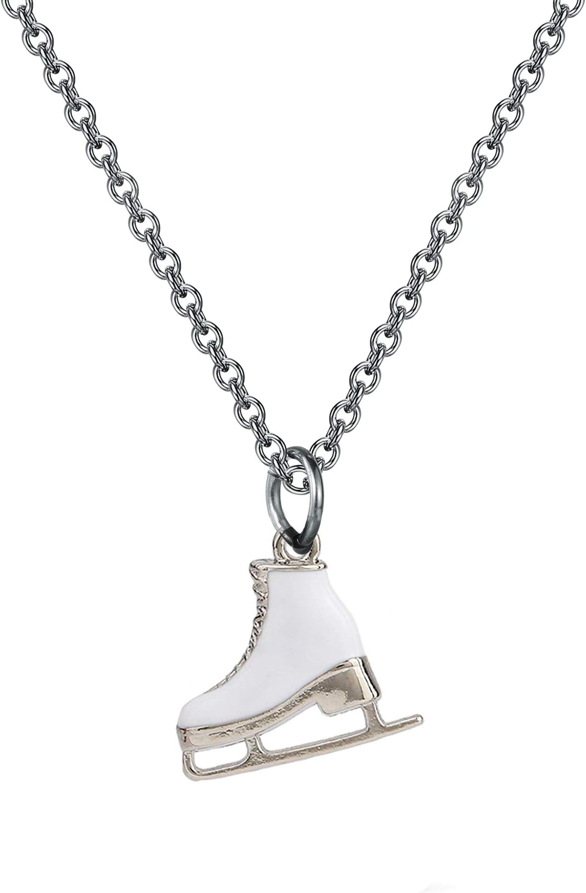 Skater Necklace Ice Skate Necklace White Enameled Figure Skating Pendant Team Sport Skater Jewelry Skate Lover Gift