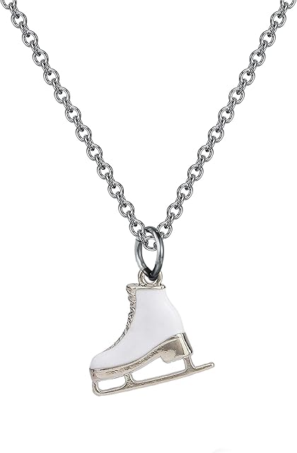 Skater Necklace Ice Skate Necklace White Enameled Figure Skating Pendant Team Sport Skater Jewelry Skate Lover Gift