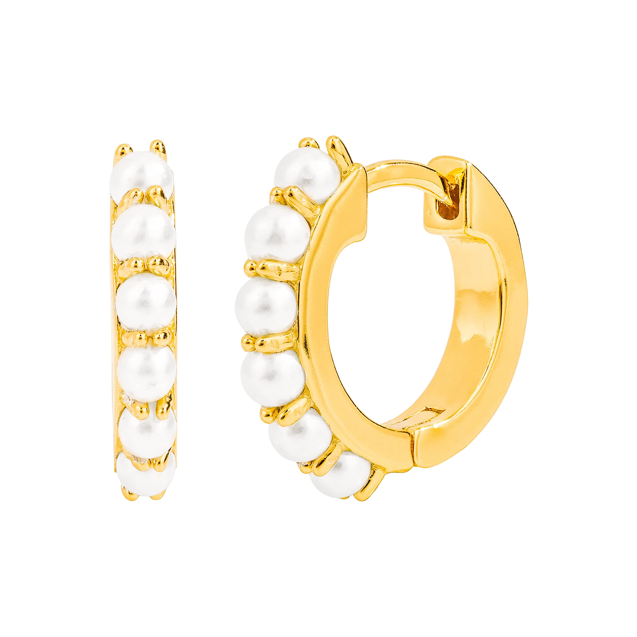 Perlen Ohrringe Silber 925. Creolen Gold mit Perlen. Schmuck Damen vergoldet mit 18 Karat (Silber und Gold) für Frauen und Mädchen. Durchmesser Creolen 13mm.
