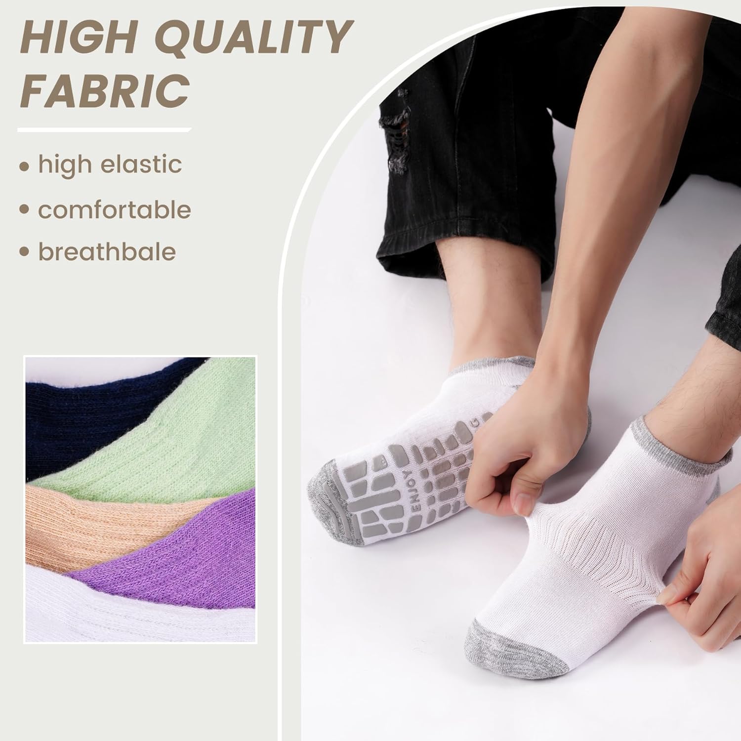 SkiBeaut Pilates Grips Socks,3 Pairs Unisex Yoga Non Slip Grippy Cushion Sticky Barre Hospital Socks for Women Men - Image 2