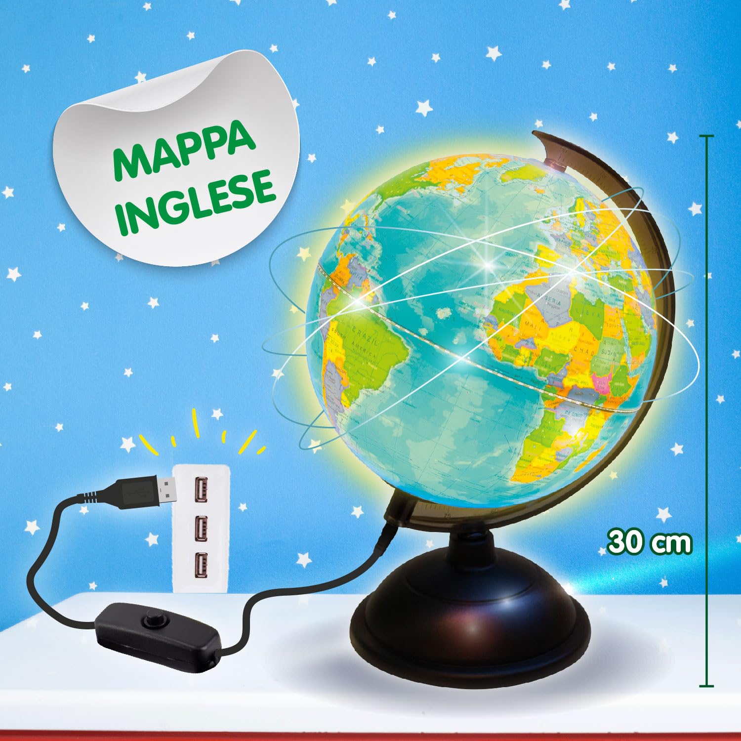 Science4You Mappamondo Luminoso per Bambini +8 Anni - Mappamondo e Atlante Geografico per Bambini - Scienza, Giochi Geografia con Quiz, Giochi Educativi per Ragazzo & Ragazza 7 8 9 10 Anni