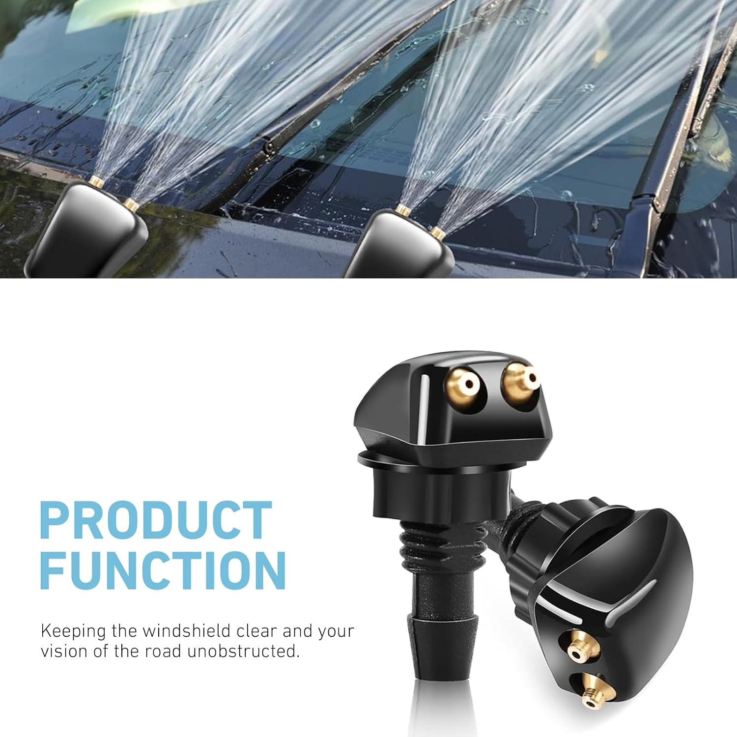 2 PCS Car Front Windshield Washer Nozzles, Aimable Straight Column Spray Nozzle with Fan Pattern and Adjuster, Universal for Most Cars, Trucks, SUVs (Black)