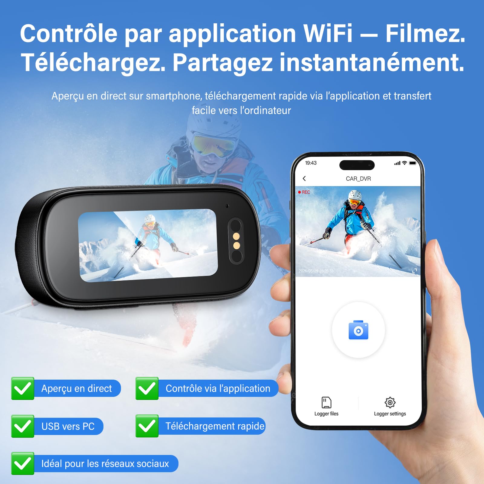 Mini Caméra Sport 4K - Carte Mémoire 64Go Action Cam | Stabilisation EIS 6 Axes, HDR, Grand Angle 145°, WiFi APP, Mini Camera Magnétique pour Camera Moto, Vlog, Casque Moto, Vélo