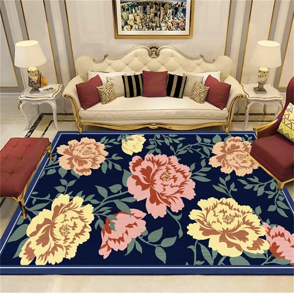 Decoration Chambre Ado Tapis Moquette Feuilles Vertes décoration Florale Rose Tapis de canapé rectangulaire résistant à l'usure Chambre 90X150CM