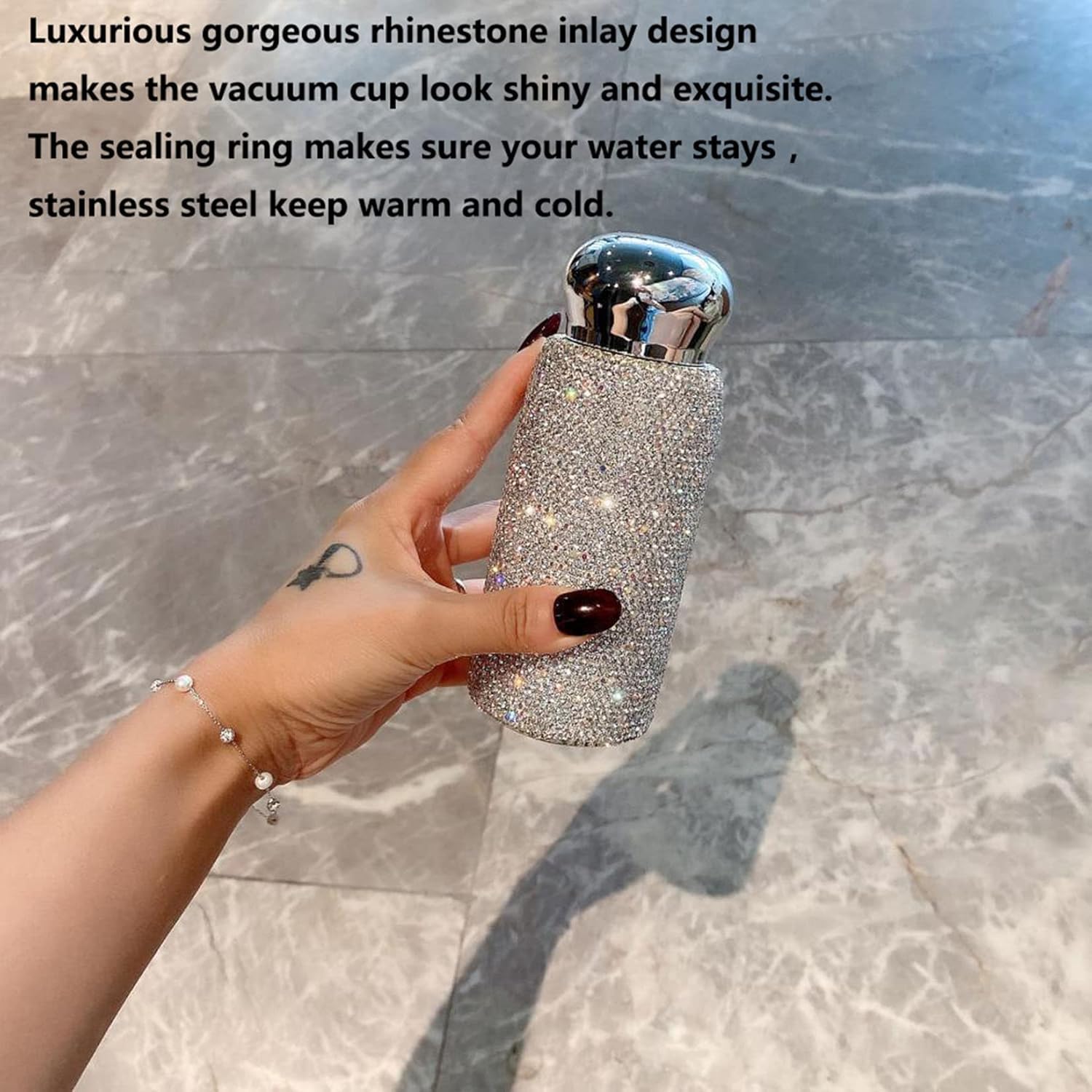 Diamentowa termos, butelka termiczna, butelka wody ze strasu Bling Crystal kubek termosowy Kubek podróżny ze stali nierdzewnej Diamentowa kolba Butelka próżniowa