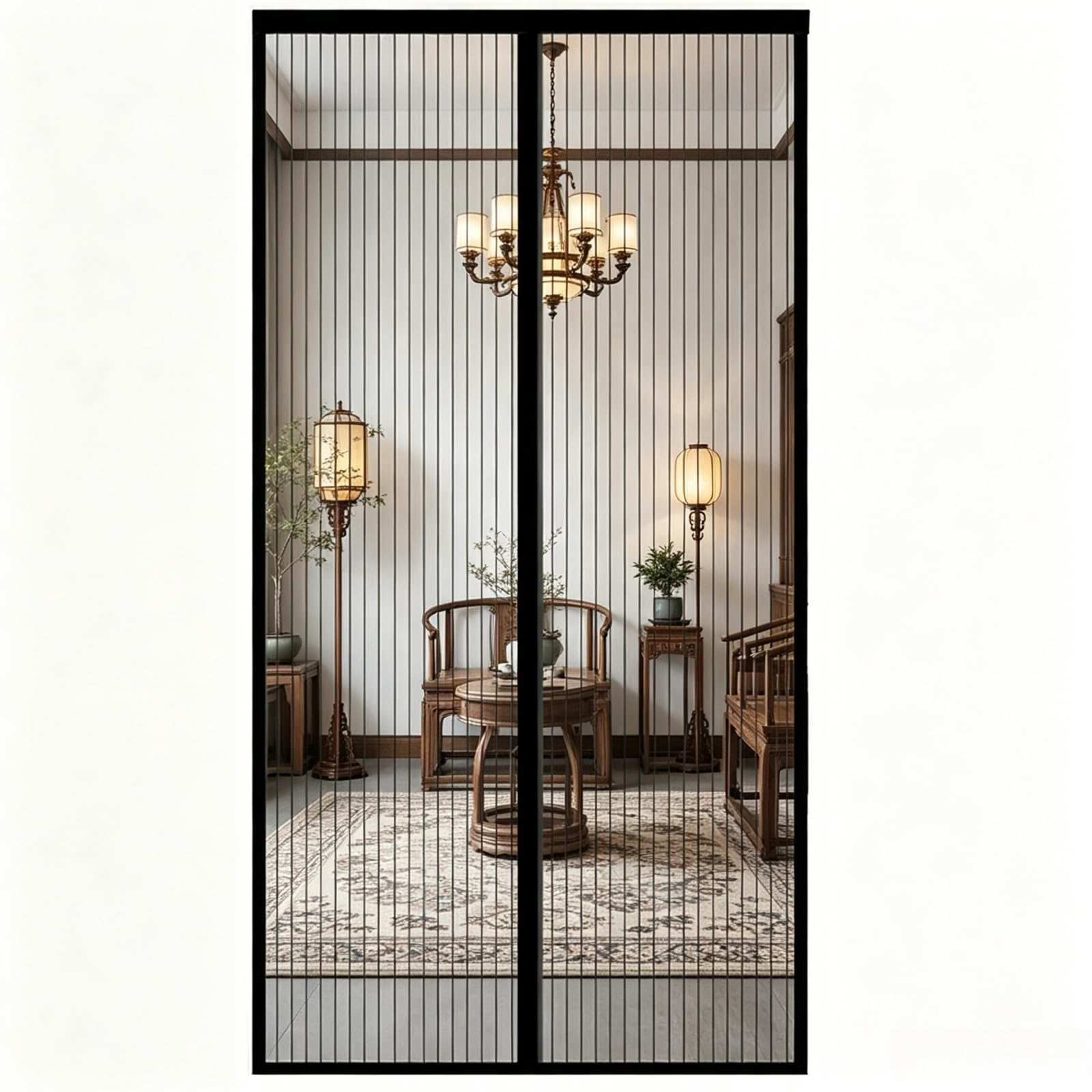 Magnetic Fly Screen Door 94 x 186 cm with Powerful Magnets & Full Frame Magic Tape Fly Nets for Doors Easy to Install Without Drilling for Terrace, Cellar Sliding Doors, Black