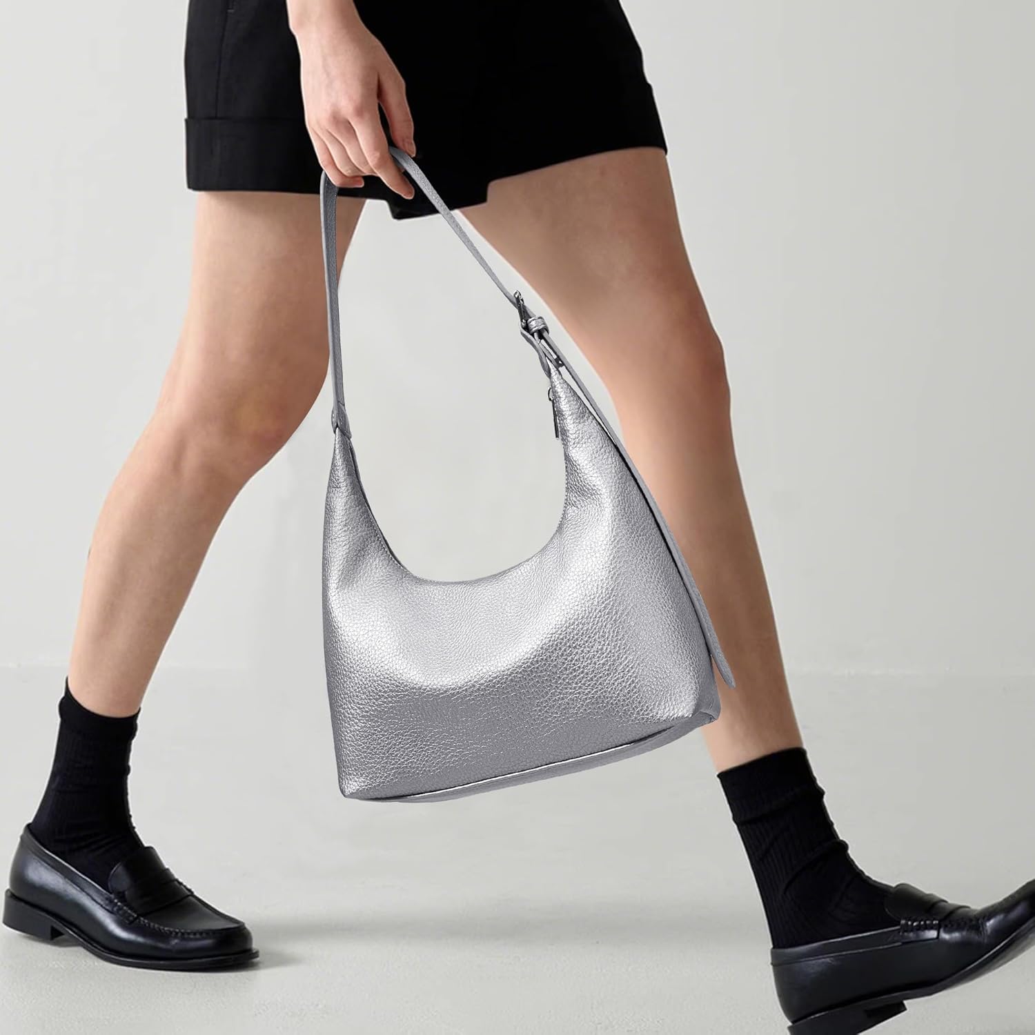 KALIDI Crescent Tote Bag, Women Underarm Handbag Vegan Leather Zipper Shoulder Purse Hobo for Evening Shopping Casual