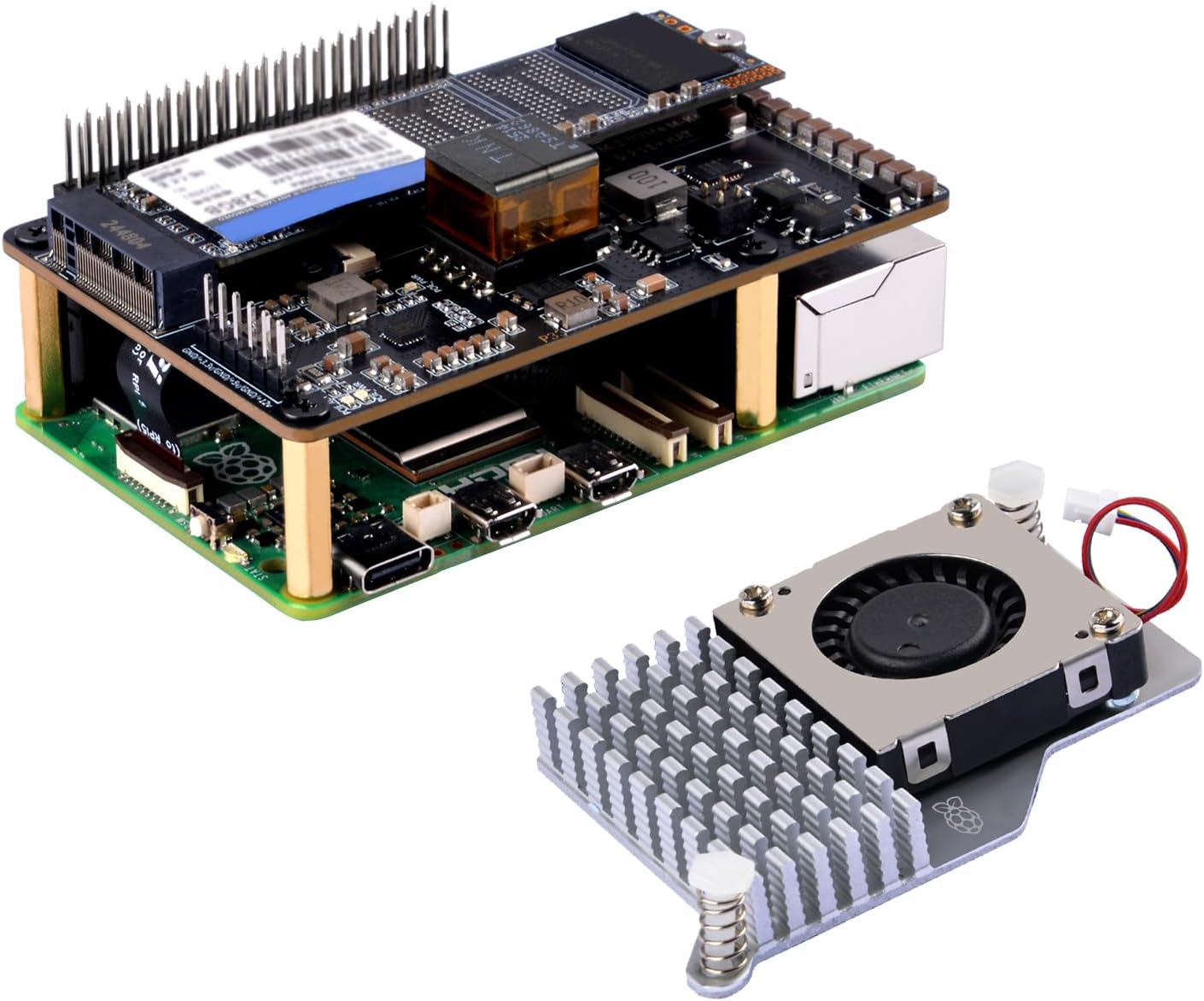 GeeekPi P33 M.2 NVME M-KEY PoE+ Hat with Official Pi 5 Active Cooler for Raspberry Pi 5, Support M.2 NVMe SSDs 2230/2242/2260/2280