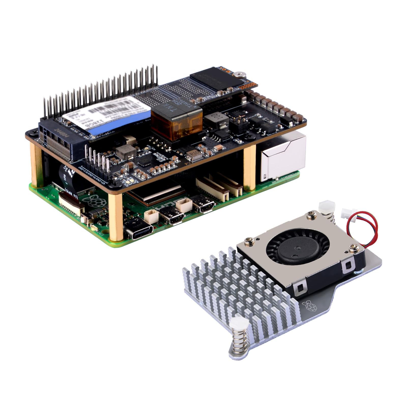 GeeekPi P33 M.2 NVME M-Key PoE+ Hat with Official Pi 5 Active Cooler for Raspberry Pi 5, Support M.2 NVMe SSDs 2230/2242/2260/2280
