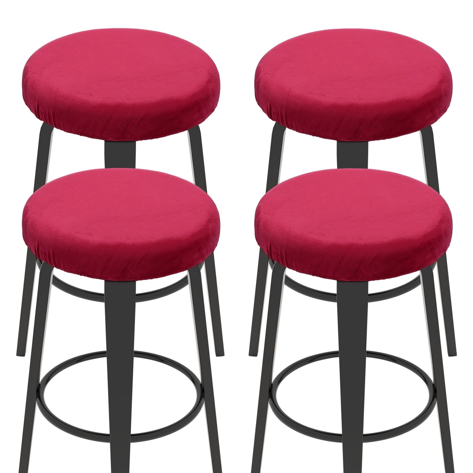 sourcing map 2 Pcs Velvet Bar Stool Covers, 14-18 Inch Round Bar Stool Cushions with Elastic Band Stretch Chair Seat Cover Washable Slipcovers for Round Stool Chair, Red — image 1