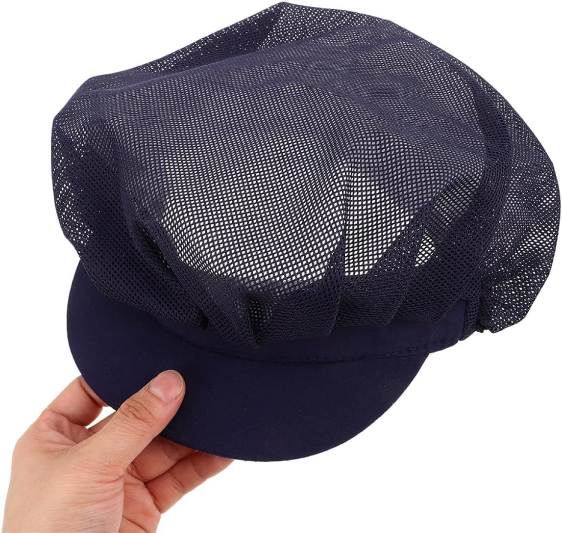 2pcs Breathable Cook Hat Navy Blue Kitchen Chef Cap Food Service Hair Net for Baking and Restaurant Uniform