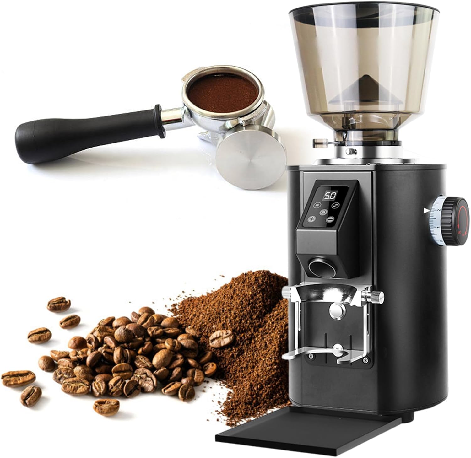 Commercial Coffee Grinder, Electric 350w Flat Burr Coffee Bean Grinder with 9 Precise Settings Touch Control, Espresso Machine with Large Capacity Hopper, Coffee Grounds Tray Black