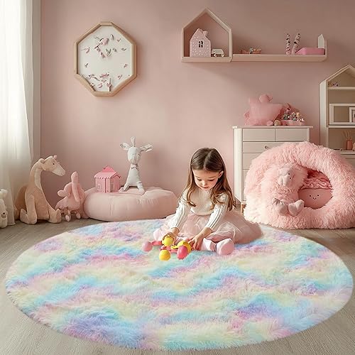 Vista 151 de Alfombras para dormitorio de niñas sala de estar: alfombra de área peluda de 5 x 7 para sala de juegos de niños, alfombra peluda de felpa pastel