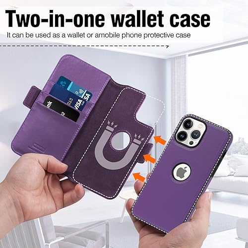 Miniatura 5 de Funda para iPhone 12 5Gpara iPhone 12 Pro 5G (6.1 pulgadas), magnética desmontable 2 en 1, TPU a prueba de golpes, funda de piel auténtica,