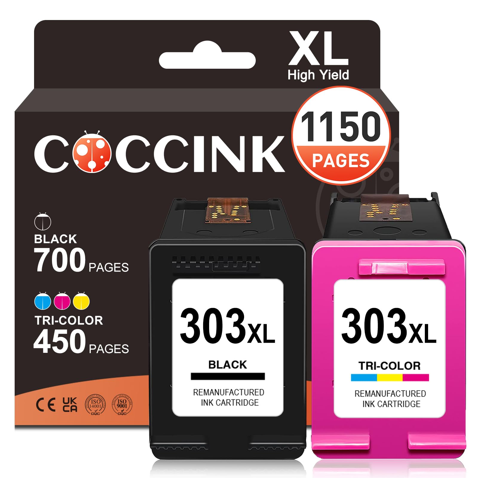 COCCINK 303XL Tinta para HP 303 XL Cartuchos 303xl Negro y Color Envy 7220e | hp303 xl ENVY 7221e 7224e 7920e 7921e 7924e ENVY Photo 6200 6220 6230 6232 6234 7100 7130 7134 7220 7800 7820 7830 7834 Tango