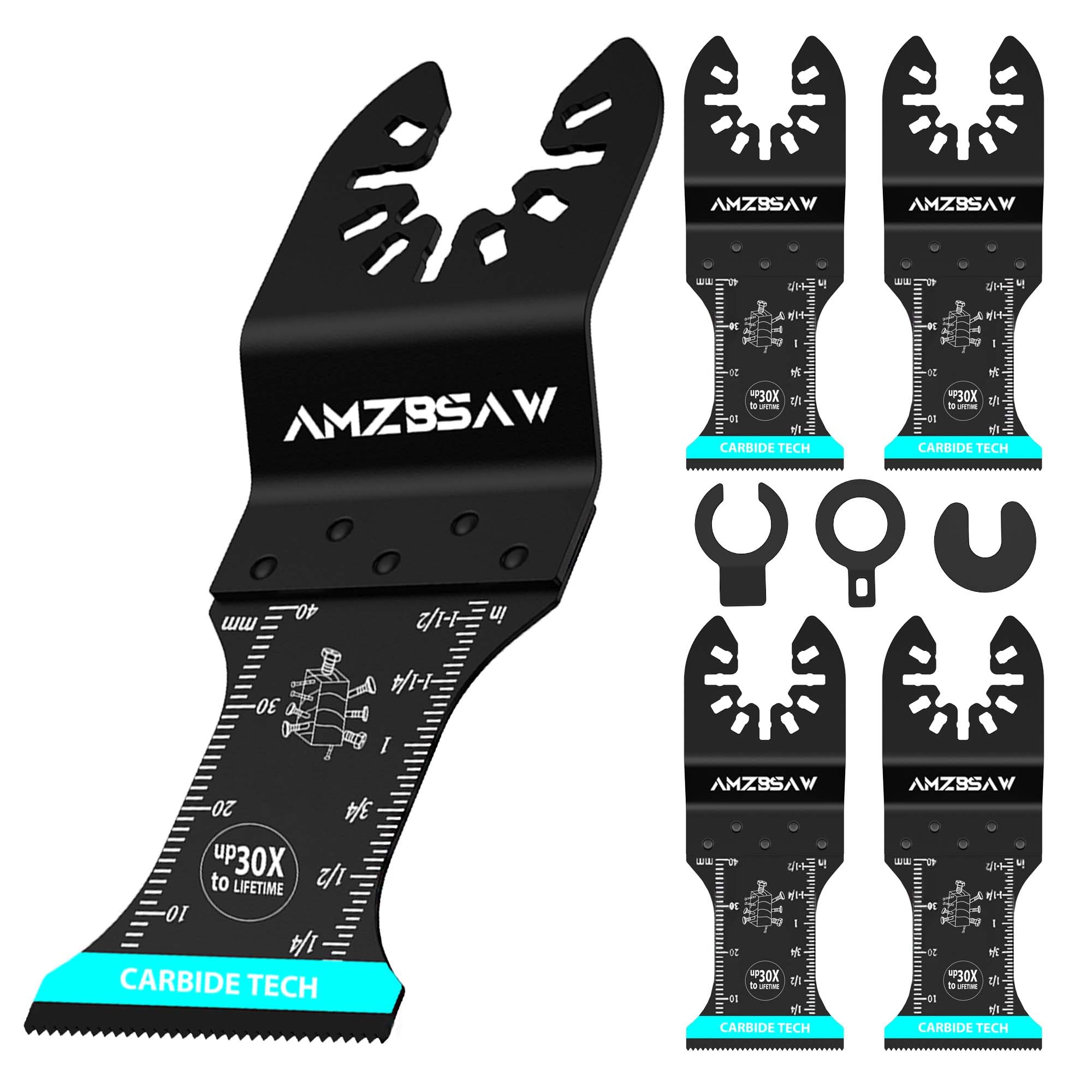 AMZBSAW 5 cuchillas oscilantes de carburo, kits profesionales de cuchillas multiherramienta para pernos, tornillos, material duro, clavos de metal, paneles de yeso y madera, cuchillas multiherramienta