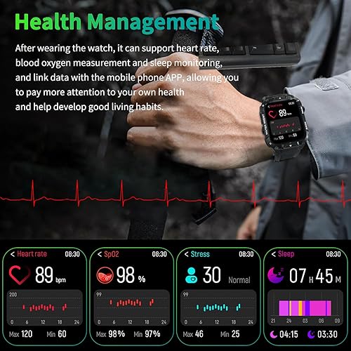 Miniatura 4 de Reloj inteligente militar para hombre con función de llamada, reloj inteligente de fitness para teléfonos Android y iPhone, rastreador de actividad
