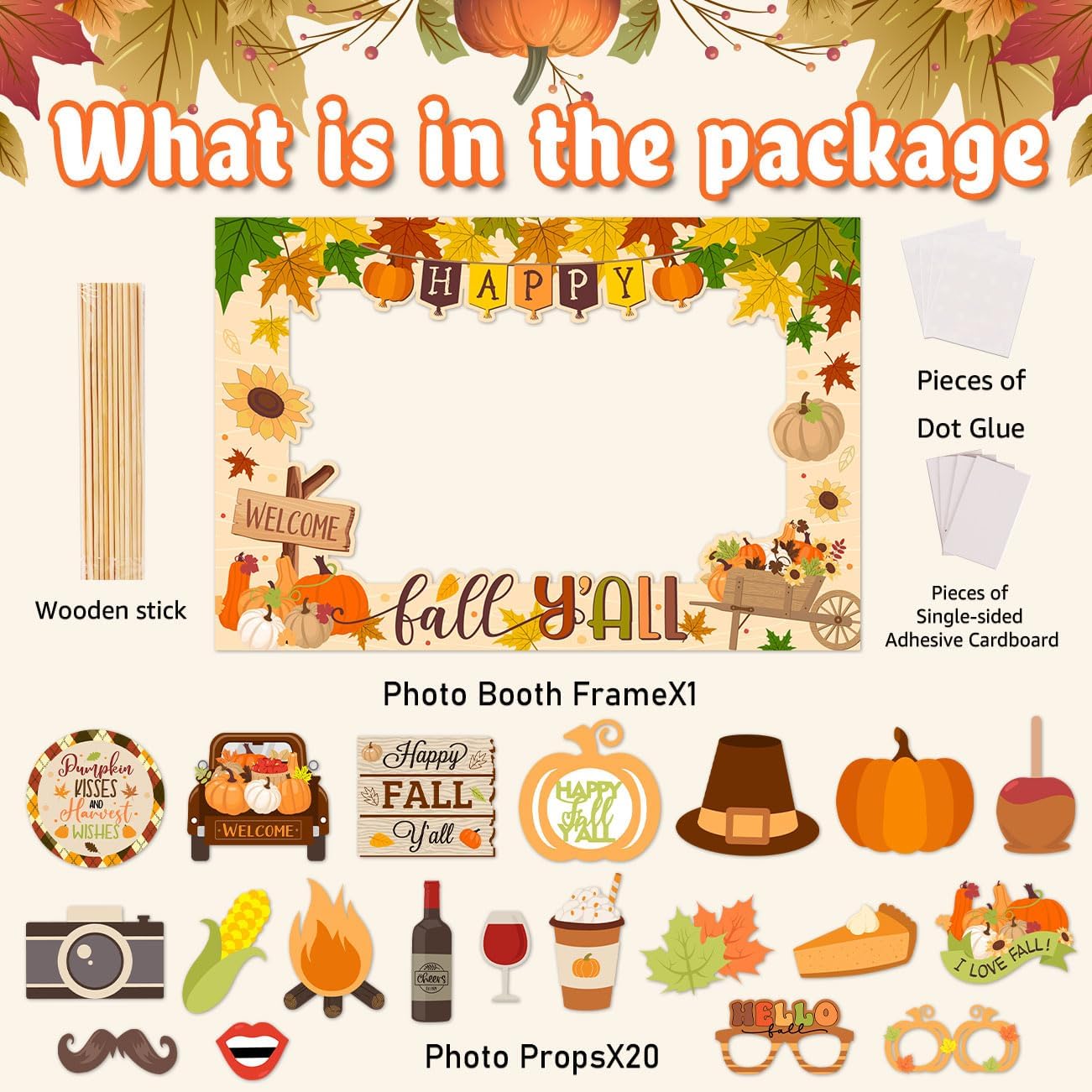 Fall Party Decorations -Harvest Photo Booth Props Happy Fall Festival Frame