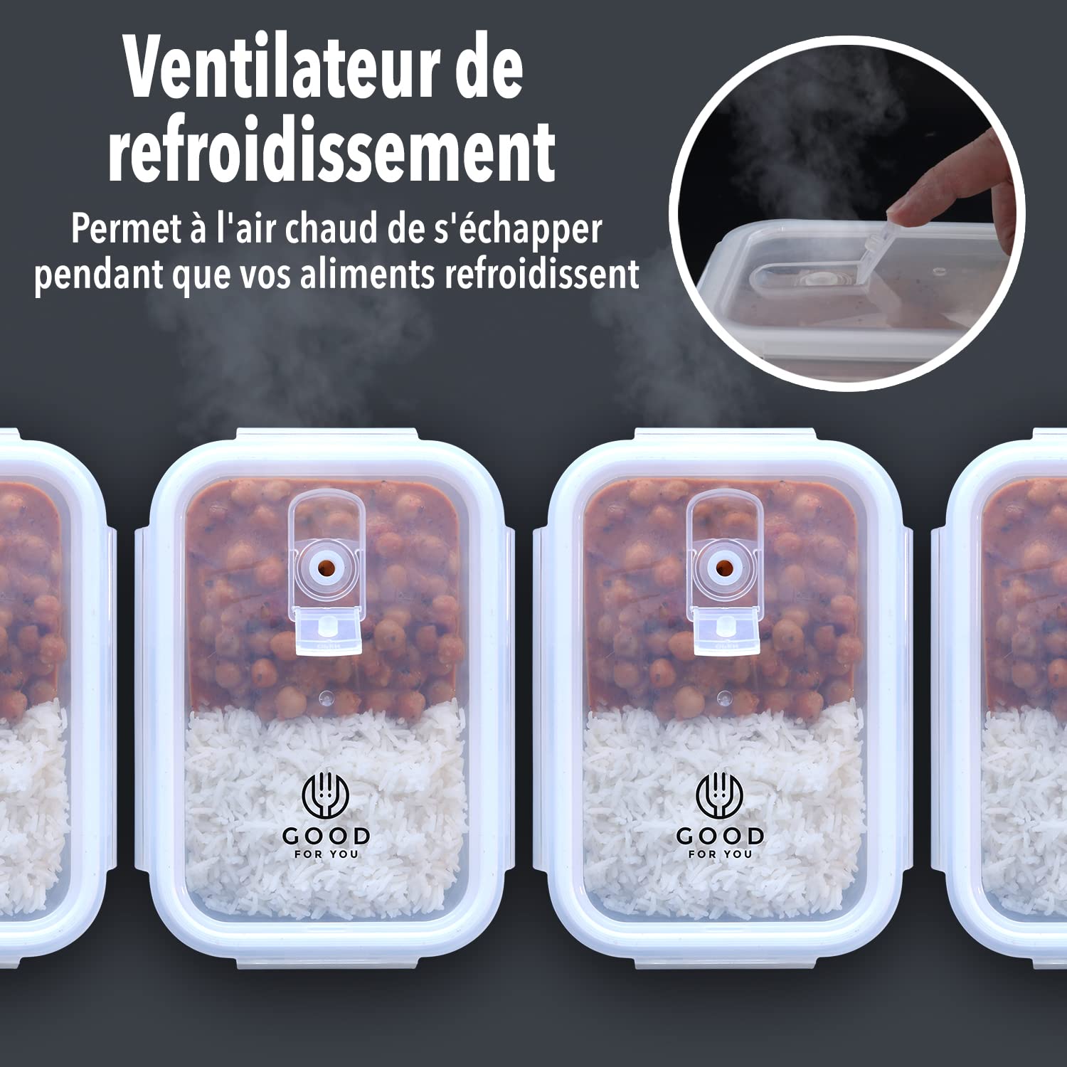 GOOD FOR YOU - Boîtes-repas en verre [lot de 5] - récipients avec fermeture à clic - conteneurs de nourriture étanches - boîtes de repas pour contrôler les portions de nourriture