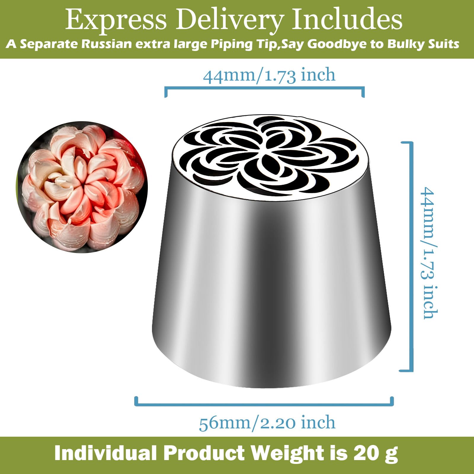 FANTEXY Extra Large Russian Piping Tip – Food Grade Stainless Steel Flower Frosting Nozzles for Cake Decorating, Baking Supplies, Buttercream Flowers, Pastries,Dishwasher Safe SL64