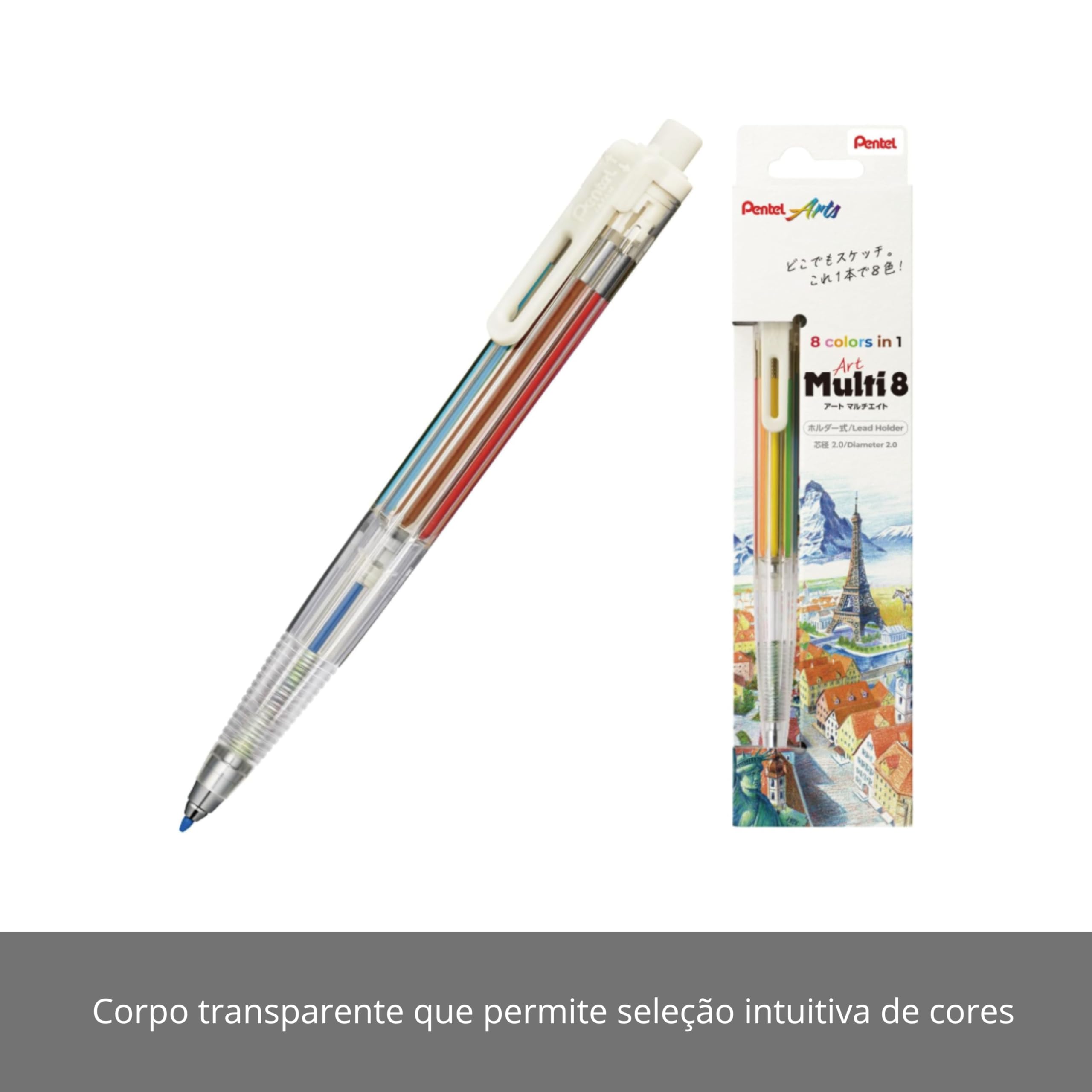 Pentel Matita 8 colori Art Multi 8 (2,0 mm) XPH804 8 colori in 1 matita