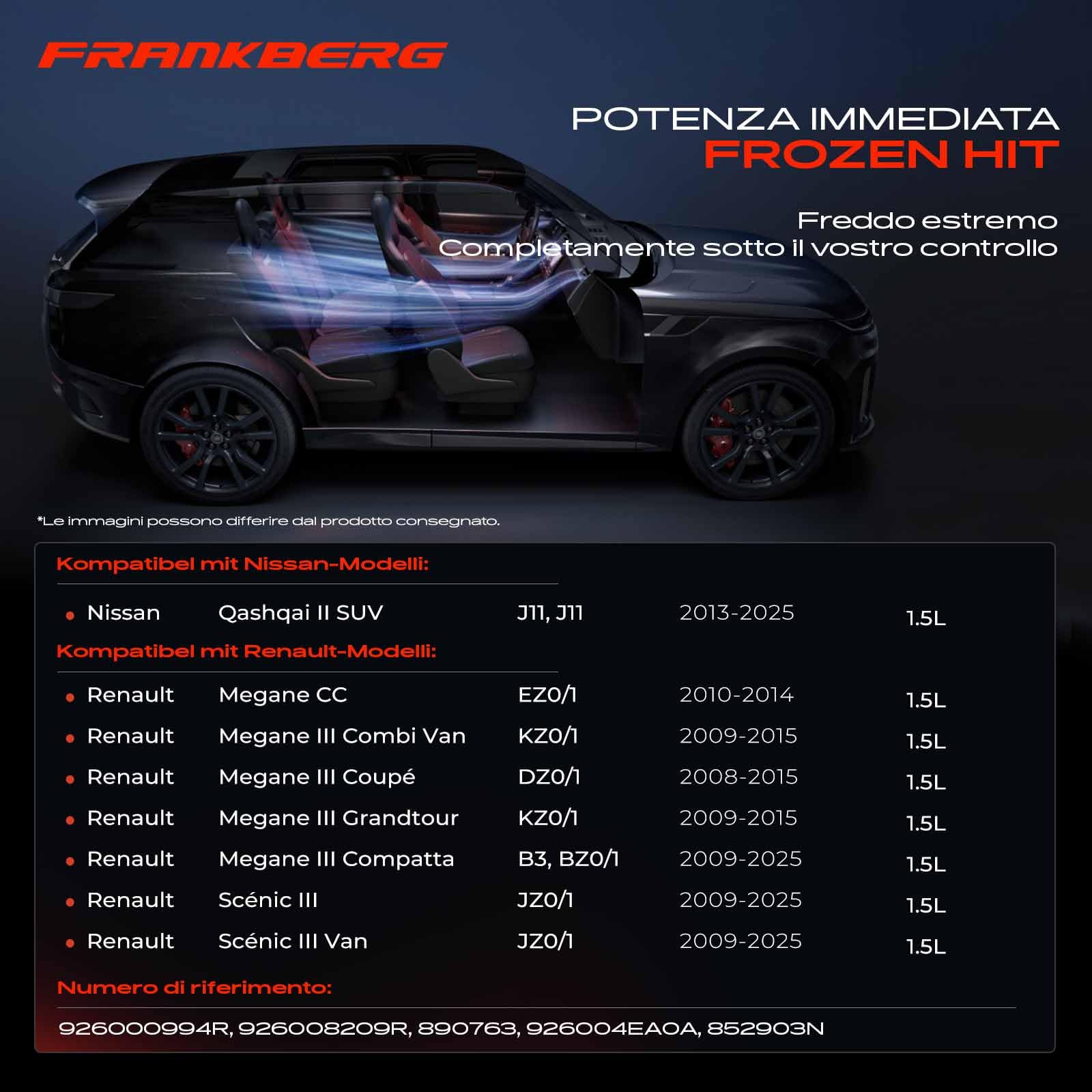 Frankberg Compressore per aria condizionata con frizione | Compatibile con: Scénic III JZ0/1, M.e.g.a.n.e III Combi Van KZ0/1, M.e.g.a.n.e III Grandtour KZ0/1