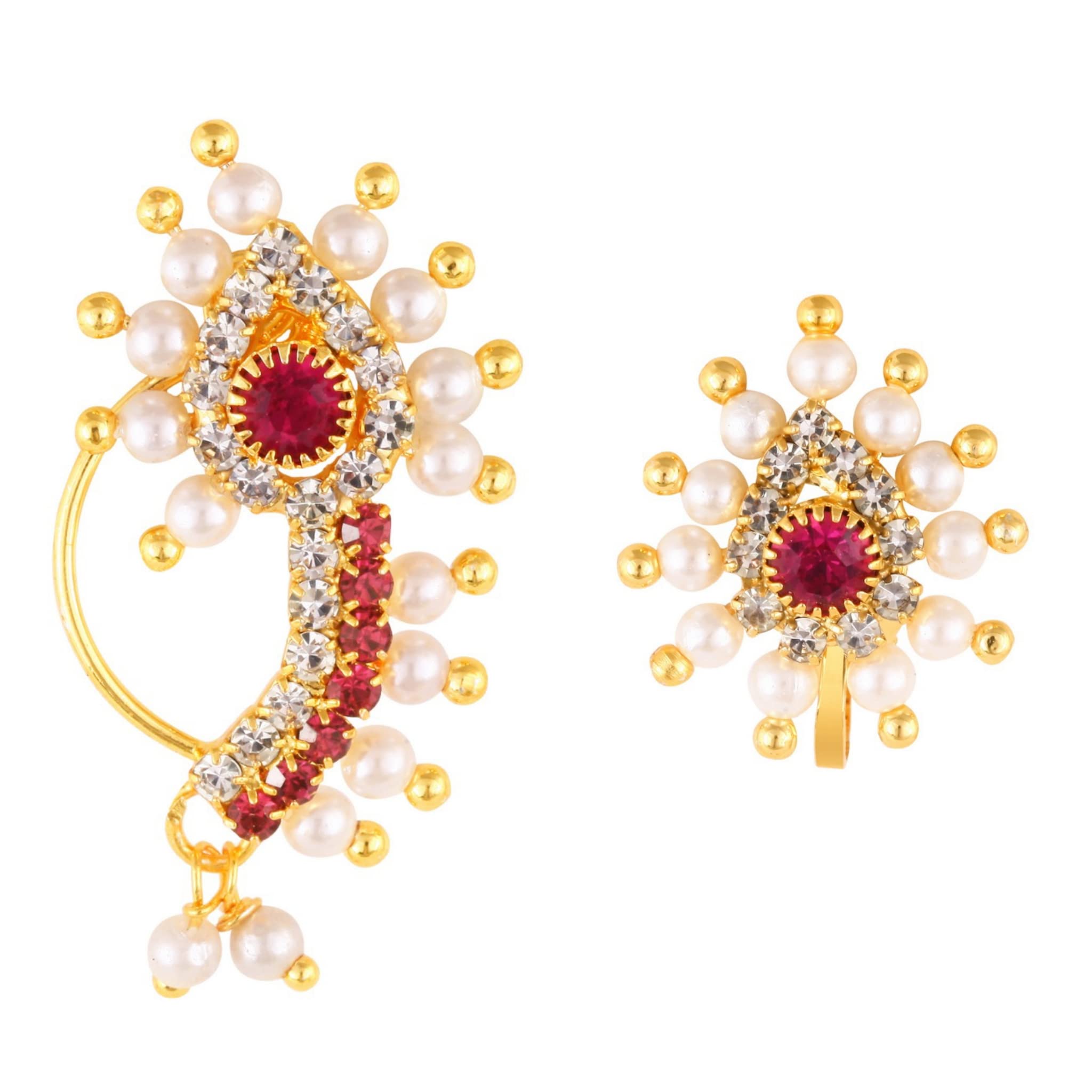 Vighnaharta Gold Plated with Pearl CZ and Artificial stone Clip-on and Press Maharashtrian Nath Nathiya./ Nose Pin valentine day gift valentineday gift for her gift for him gift for women gift for women [VFJ1188NTH-Red-1193NTH-Red] (B0BH4ZK4BN) Amazon Price History, Amazon Price Tracker