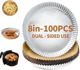 Katbite Round Air Fryer Liners Disposable,8 Inch Non-Stick Food-Grade Paper Inside&Reinforced Aluminum Foil Outside,5-8 QT Air Fryer Accessories for Oven Pans,Baking Baskets,80pcs -(PerformanceSeries)
