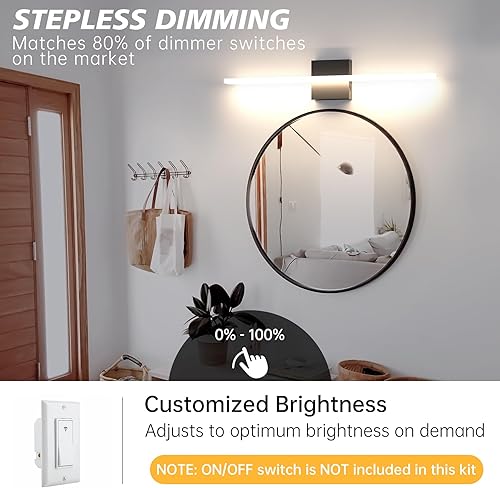Miniatura 3 de Aourow Lámpara LED de tocador de baño de 23.6 pulgadas, aplique de pared regulable con 5CCT 2700K6500K, accesorio de iluminación brillante de 2000LM