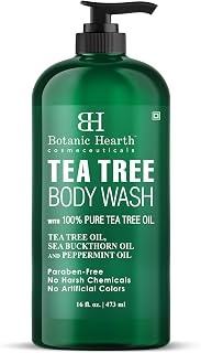 Botanic Hearth Tea Tree Body Wash 16oz - Natural Antifungal Shower Gel for Acne, Athlete’s Foot, Ringworm, Jock Itch - Sulfate & Paraben Free for Men & Women