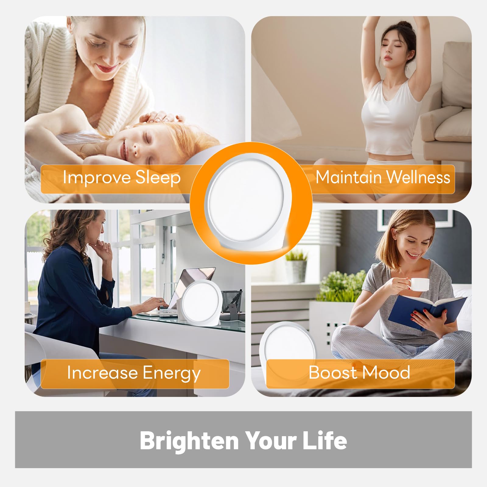 Regulable Lámpara Luminoterapia 10000 Lux, Aumentar Energía, Lámpara Luz Diurna Momento, 3 Temperaturas 5 Brillo, Lámpara Espectro Completo sin UV Adecuada Oficina Hogar