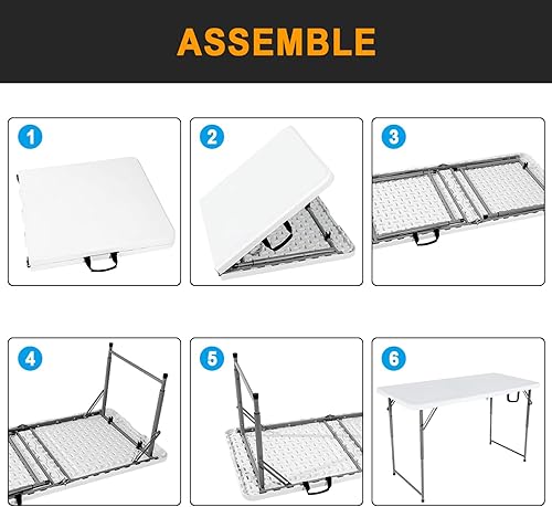 Miniatura 6 de Mesa plegable de plástico resistente de 48 pulgadas de ancho x 24 pulgadas de profundidad x 29.5 pulgadas de alto, altura ajustable, de 4 pies, mesa