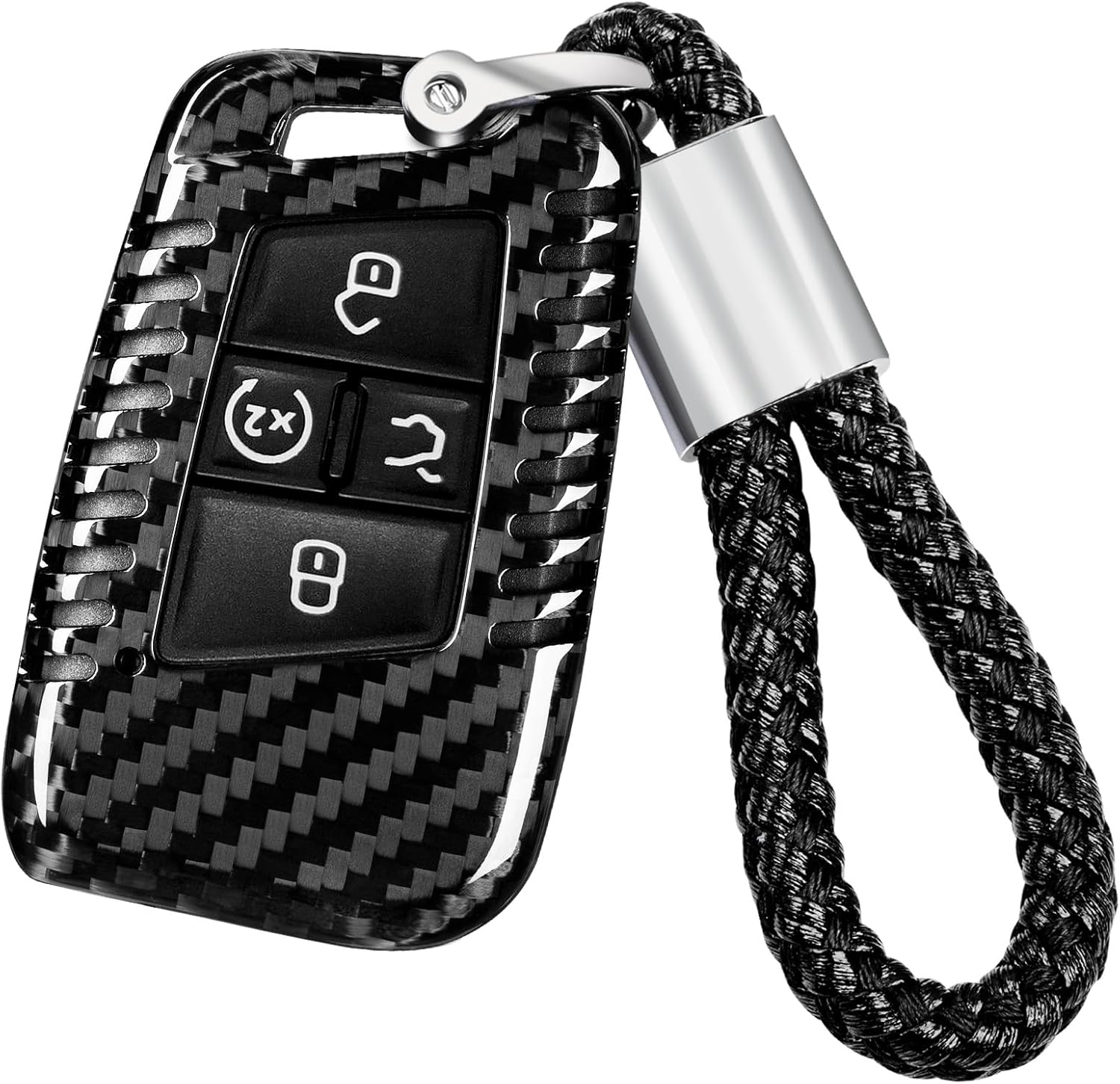 T-carbon Real Carbon Fiber Key Cover Compatible with VW Atlas with Keychain,Key Fob Protector fits forTiguan 2022-2024 Key Cover fits for Atlas Cross Sport 2020-2024 Accessories Key Fob Case,Black