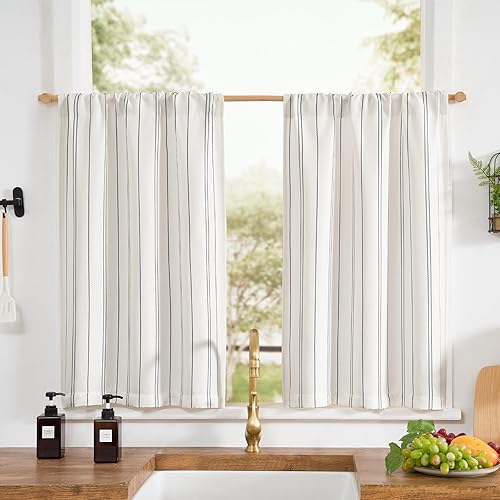 jinchan Cortinas de cocina de lino sintético de 24 pulgadas de largo, cortinas rústicas de granja, cortinas de privacidad para cafetería, cortinas