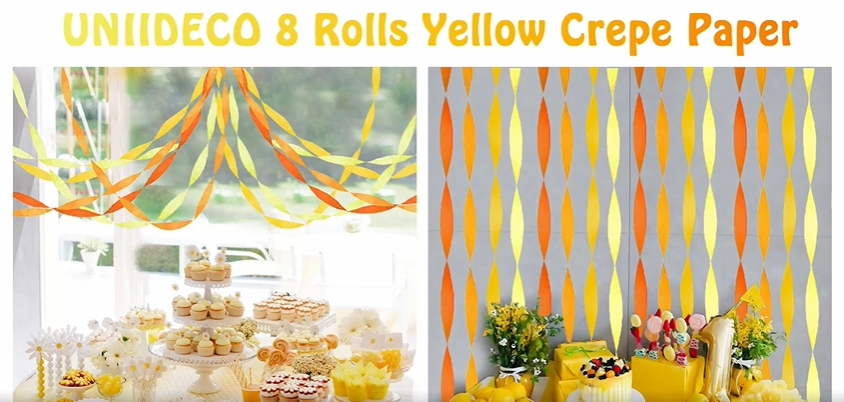 Lot De 5 Rouleaux De Papier Crépon Jaune Pour Décoration - 4,5 Cm X 25 M - Pour Fêtes, Mariage, Anniversaire