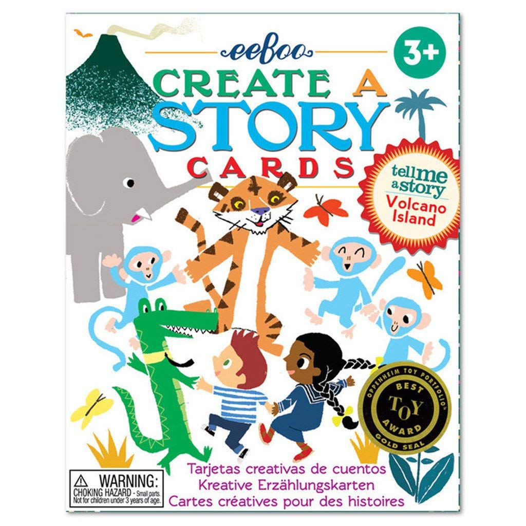 eeBoo: Create a Story Cards, Tell Me a Story, Volcano Island, 36 Cards Included in The Set, Encourages Imagination, Creativity and Story-Telling, for Ages 3 and up