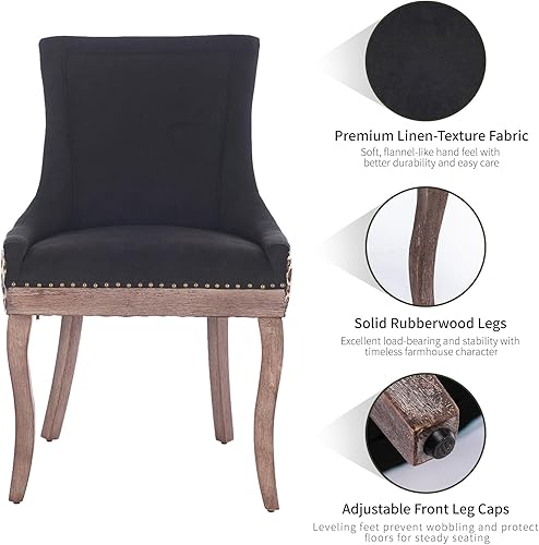 Miniatura 5 de Sillas de Comedor - Juego de 6 sillas de comedor modernas, tapizadas de tela con respaldo alto con ribete de cabeza de clavo y patas curvadas de 09