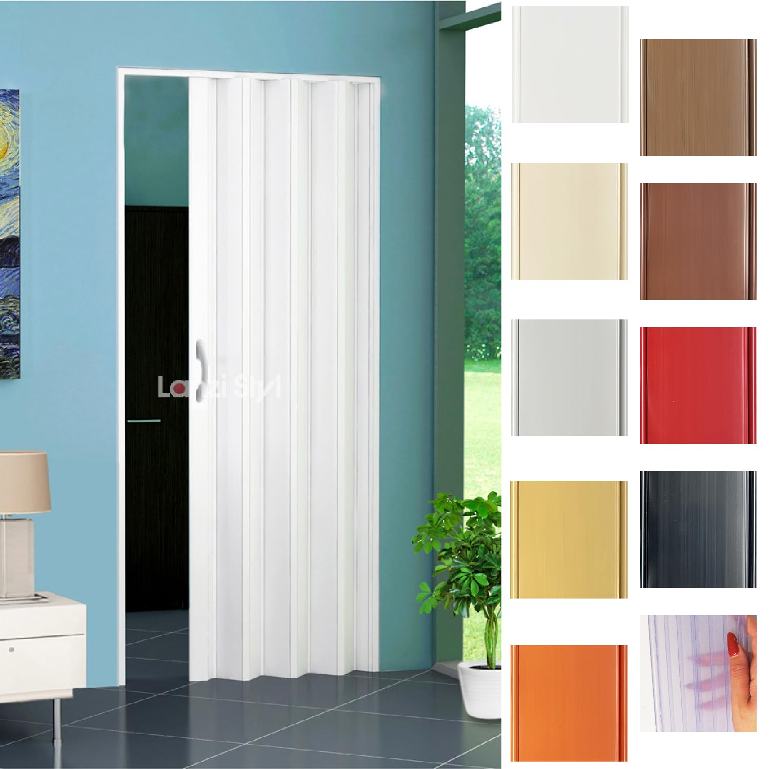 LANZISTIL Porta a Soffietto PVC su Misura| H 220/250/300cm in 10 colori - Sono inclusi: trasporto, viteria, istruzioni e Video. Separè x Interni. Misure da 60a205 x H 220/250/300cm