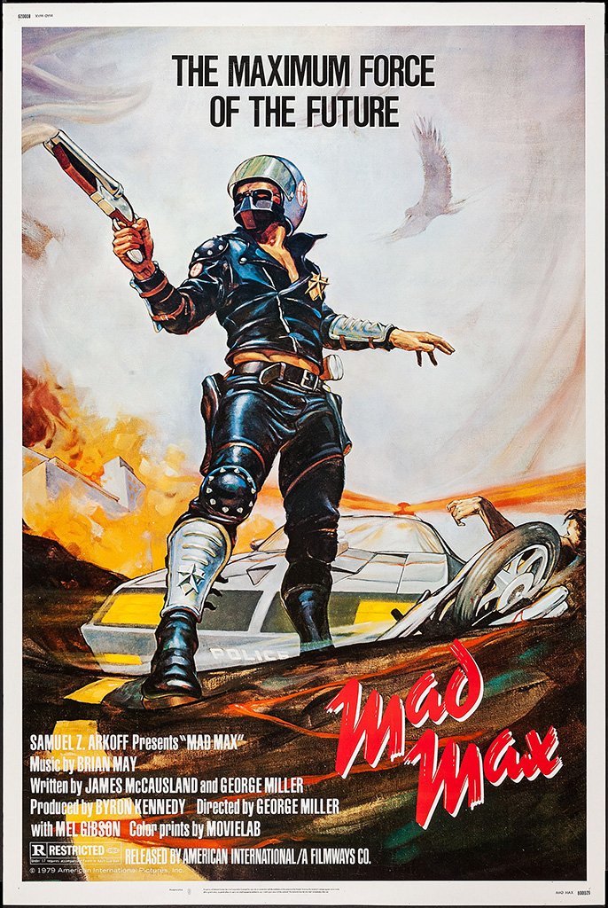 "Mad Max" Movie Poster (1979, George Miller, Mel Gibson, Hugh Keays‑Byrne, Joanne Samuel, Steve Bisley)
